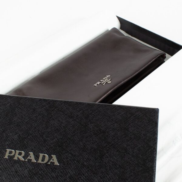 Prada Brown Metalllic Leather Clutch