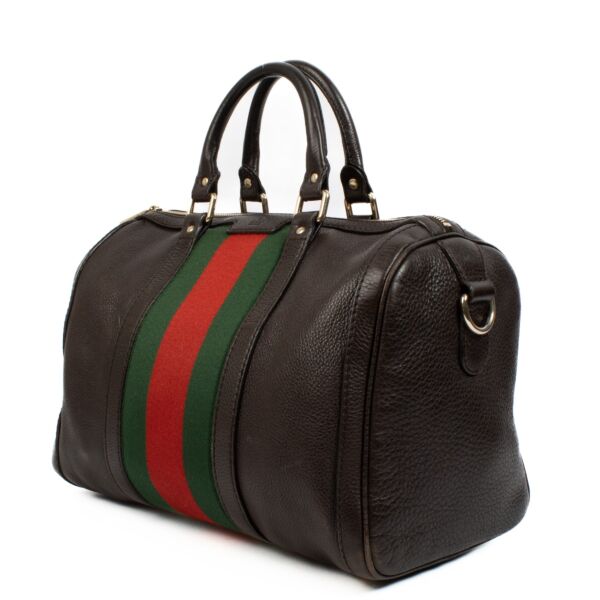 Gucci Brown Leather Web Joy Medium Boston Bag