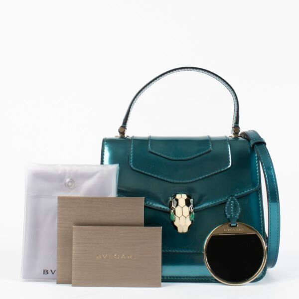 Bulgari Blue Patent Serpenti Forever Mini Top Handle Bag