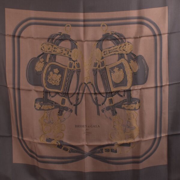 Hermès Brown Brides De Gala Silk Carré Surteint 90 Scarf