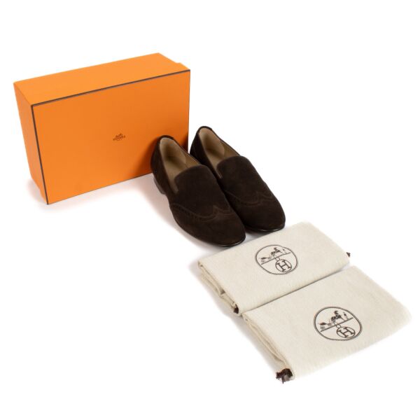 Hermès Brown Suede Brogue Loafers - size 42