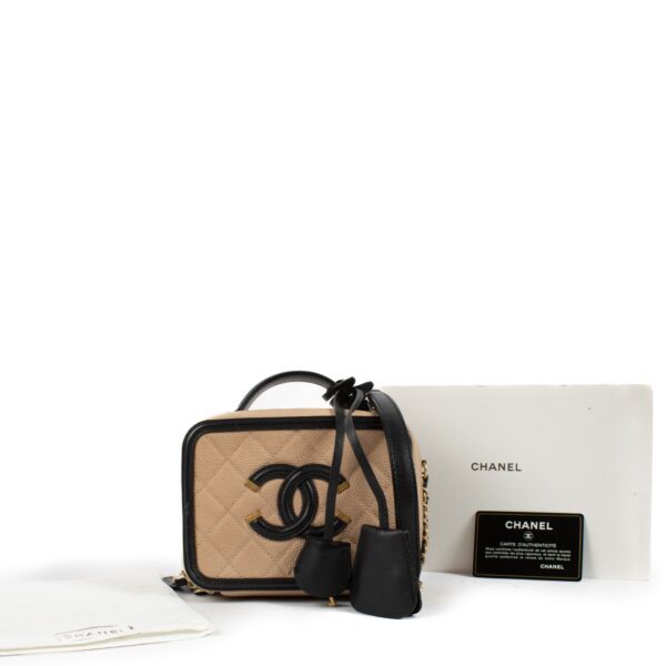Chanel Beige/Black Filigree Small Vanity Case Bag