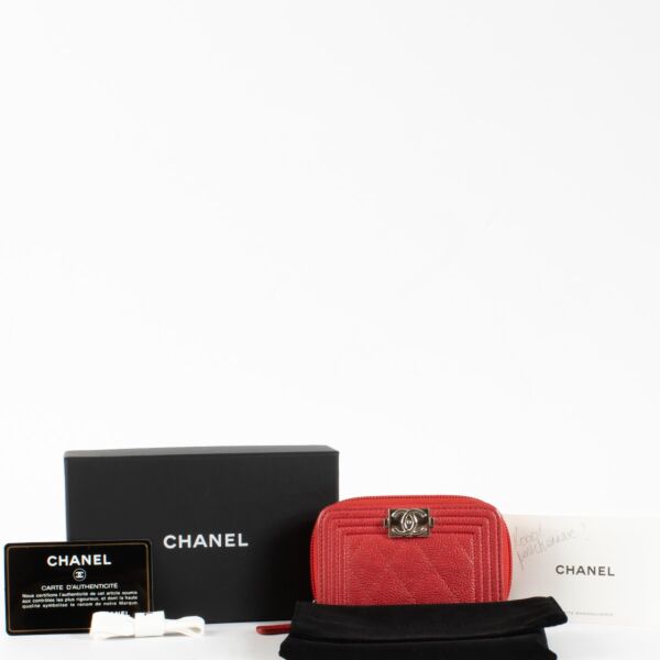 Chanel Coral Caviar Boy Chanel Zipped Card Holder Wallet