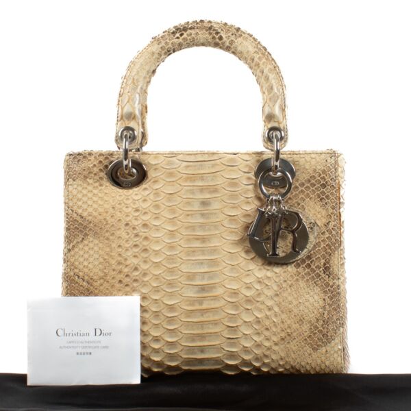 Christian Dior Beige Python Medium Lady Dior Bag