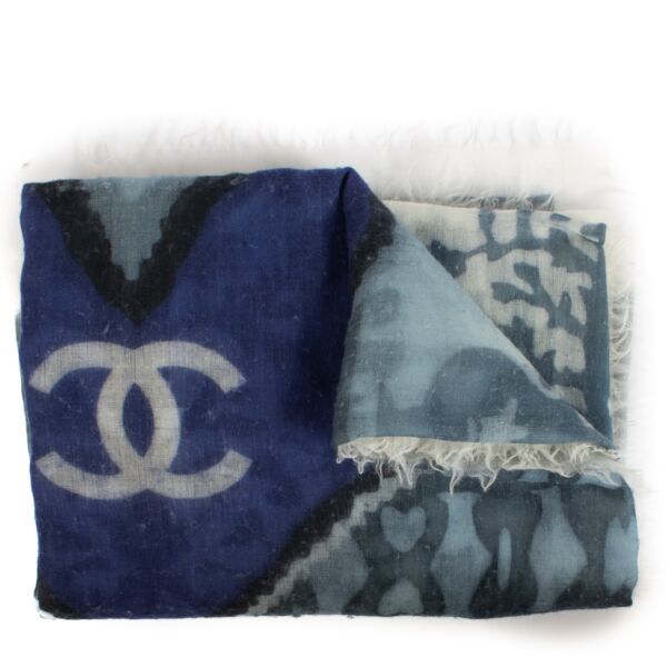 Chanel Blue Cashmere Heart CC Shawl