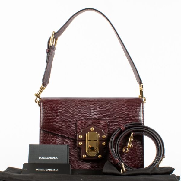 Dolce & Gabbana Burgundy Lizard Embossed Leather Lucia Shoulder Bag