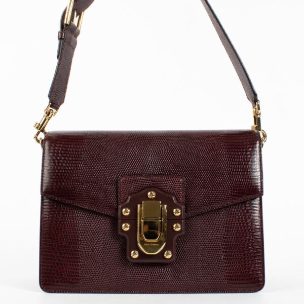 Authentic Preloved Dolce & Gabbana Burgundy Lizard Embossed Leather Lucia Shoulder Bag on Labellov.com