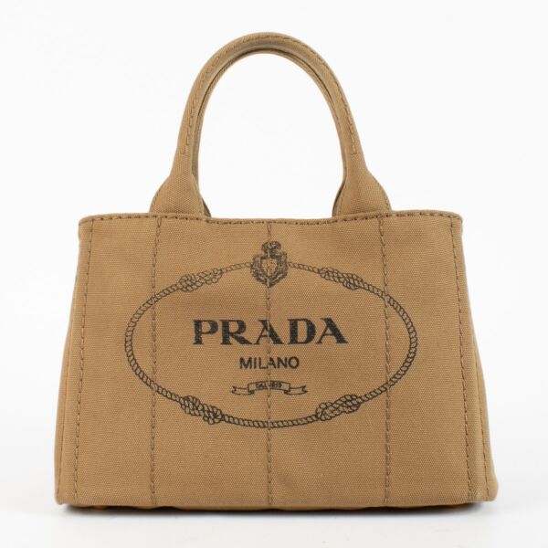Authentic Preloved Prada Beige Canvas Tote Bag on Labellov.com