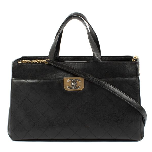 Chanel Black Quilted Caviar Leather Straight Line Tote
