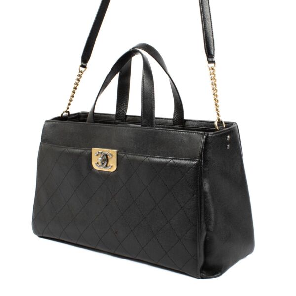 Chanel Black Quilted Caviar Leather Straight Line Tote