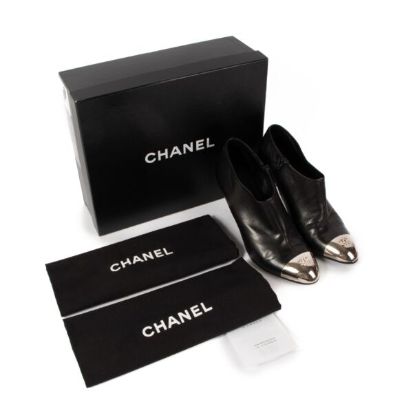 Chanel Black Metal CC Cap Toe Ankle Boots - size 38.5