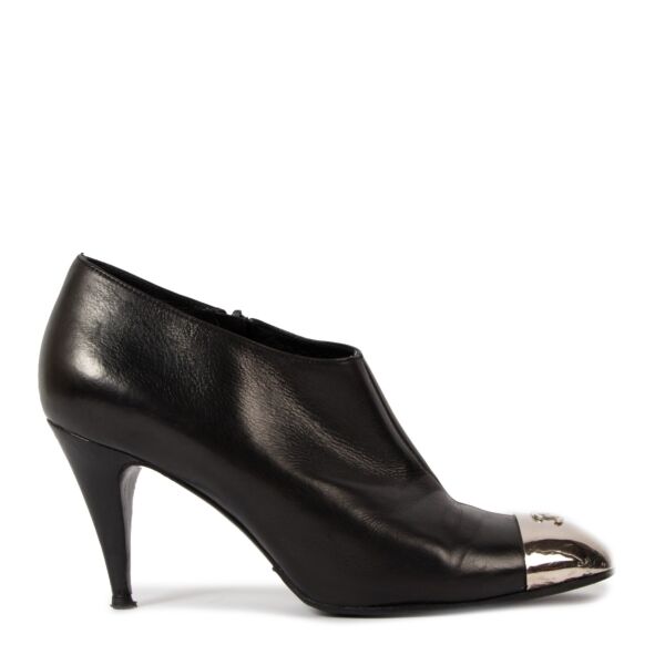 Chanel Black Metal CC Cap Toe Ankle Boots - size 38.5