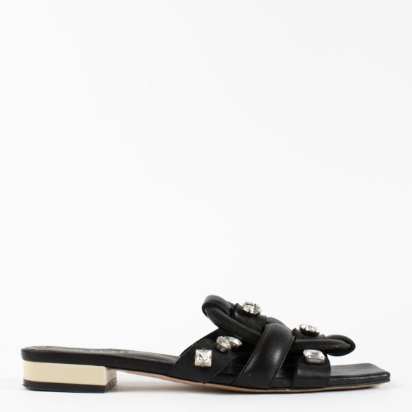 Morobé Black Leather Emilia 04 Stones Sandals - Size 39