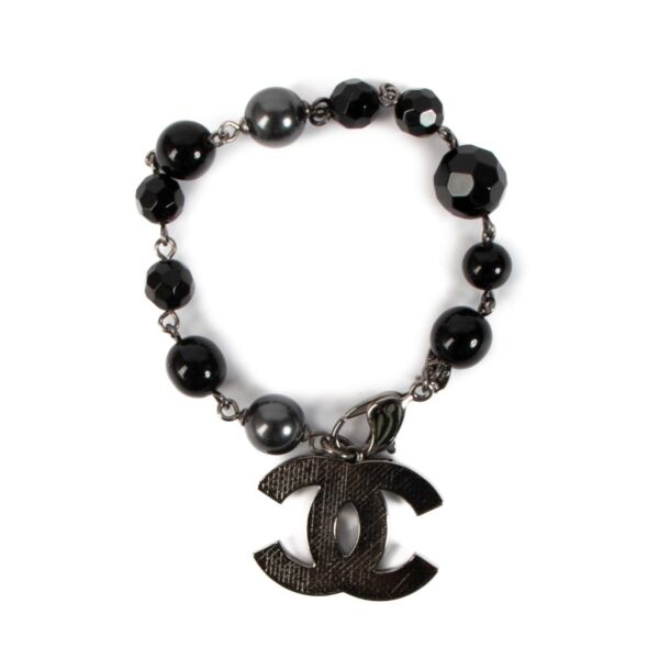 Chanel 12V Black Ruthenium Pearl Beaded CC Bracelet