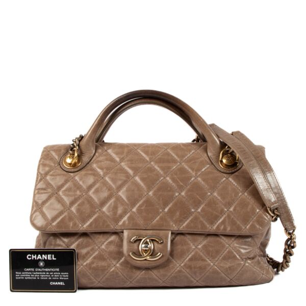 Chanel Dark Beige Glazed Calfskin Medium Castle Rock Flap Bag