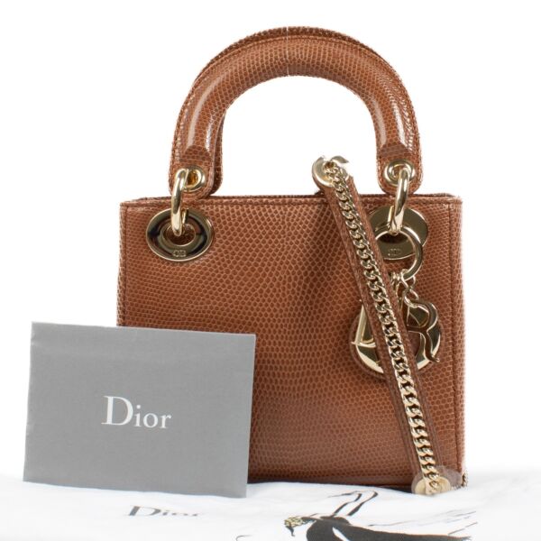 Christian Dior Brown Smooth Lizard Mini Lady Dior