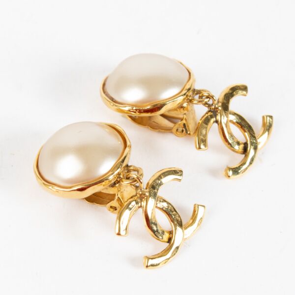 Chanel 94P Gold CC Fantasy Pearl Earrings