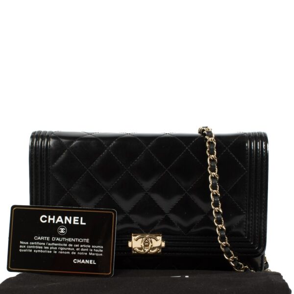 Chanel Black Patent Boy Wallet On Chain