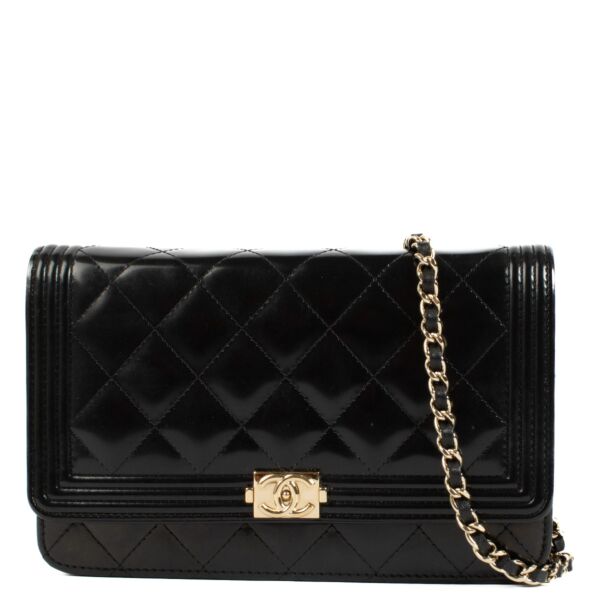 Shop 100% authentic secondhand Chanel Black Patent Boy Wallet On Chain on Labellov.com