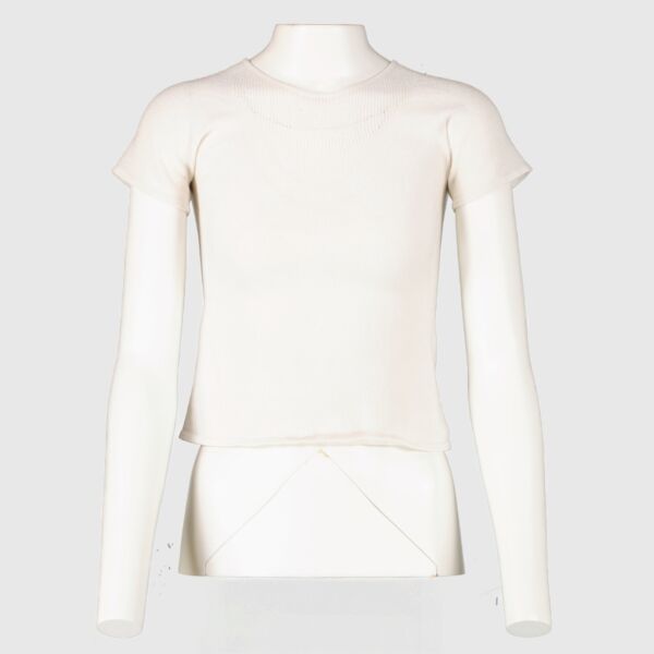 Chanel white knit top with textured neckline at Labellov.com.