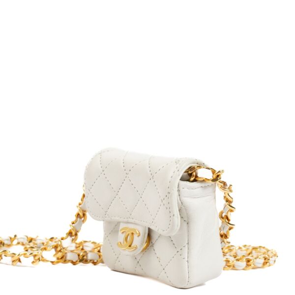Chanel Vintage White Micro Classic Clutch with Chain 