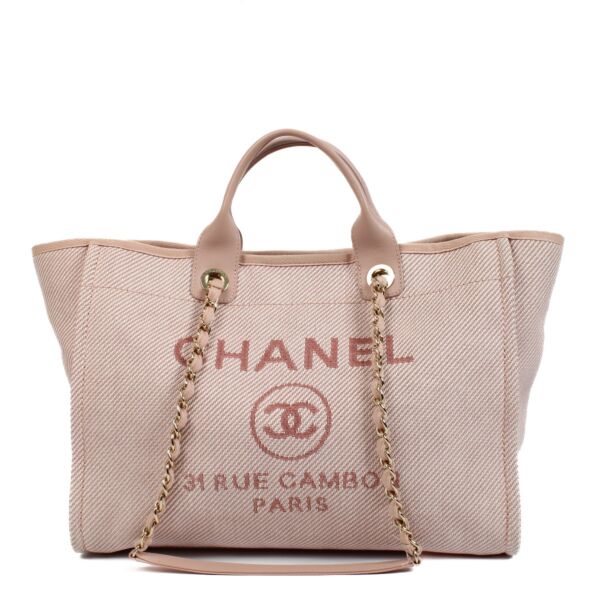 shop 100% authentic second hand Chanel Pink Canvas Large Deauville Shopper Bag on Labellov.com