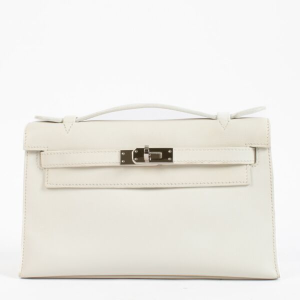 2010 Hermès Kelly Mini Pochette White Swift Palladium Hardware