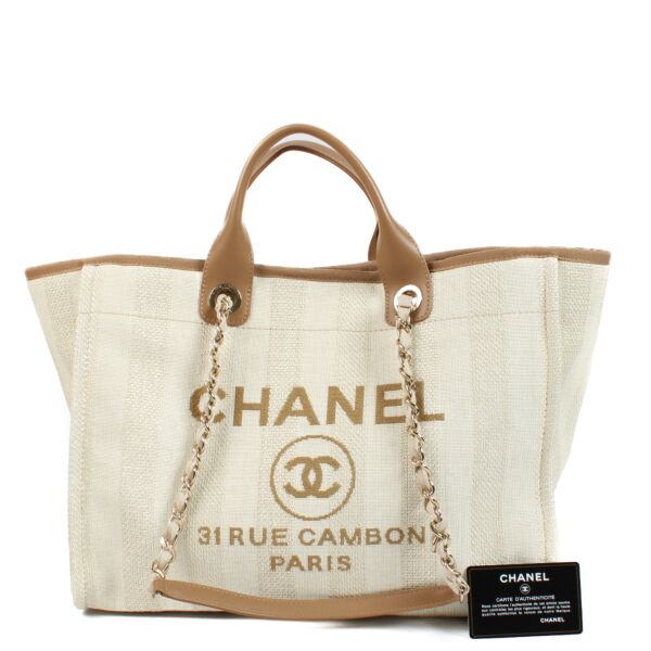 Chanel Beige Striped Canvas Deauville Large Shopper Bag