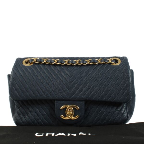 Chanel Blue Chevron Crumpled Goatskin Mini Flap Bag