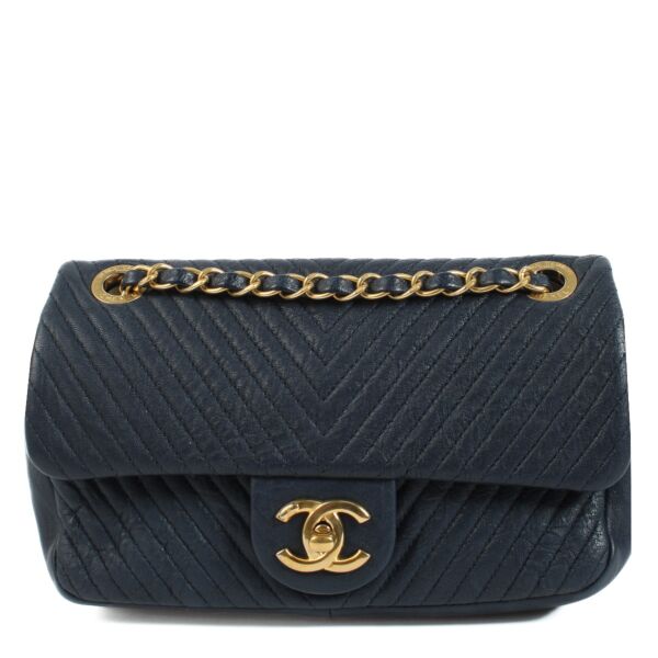 Chanel Blue Chevron Goatskin Mini Flap Bag