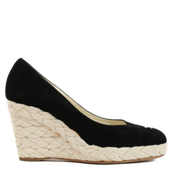 Chanel Black Suede CC Platform Espadrilles