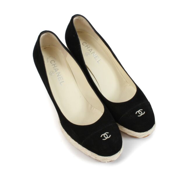 Chanel Black Suede CC Platform Espadrilles - Size 40.5