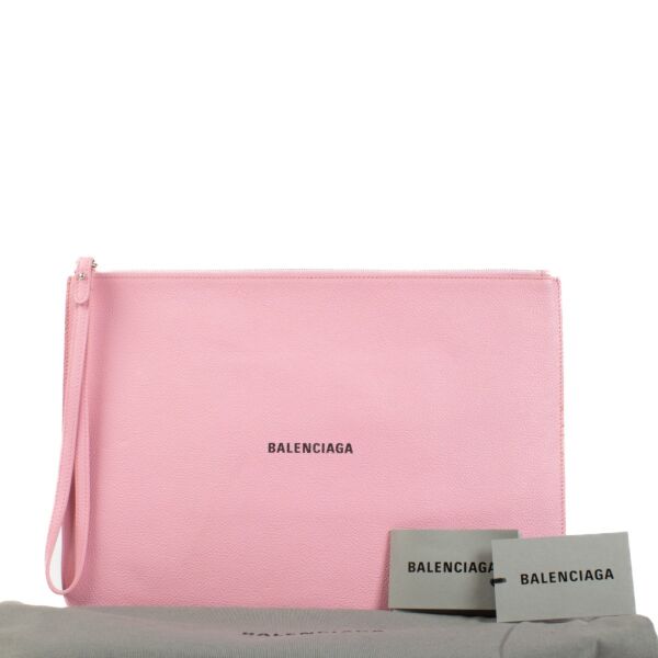 Balenciaga Pink Logo Large Ville Clutch
