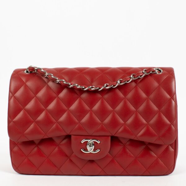 Shop 100% authentic secondhand Chanel Red Lambskin Large Classic Bag on Labellov.com