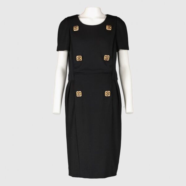 Authentic pre-loved Chanel 11A Black Wool Button Dress - Size 42 on Labellov.com