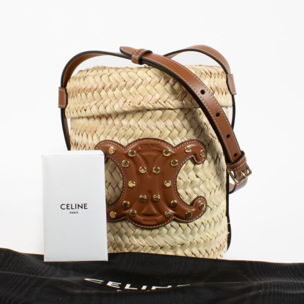 Celine Beige Raffia Triomphe Bucket Bag