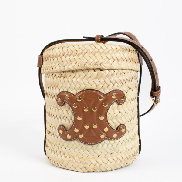 Celine Beige Raffia Triomphe Bucket Bag