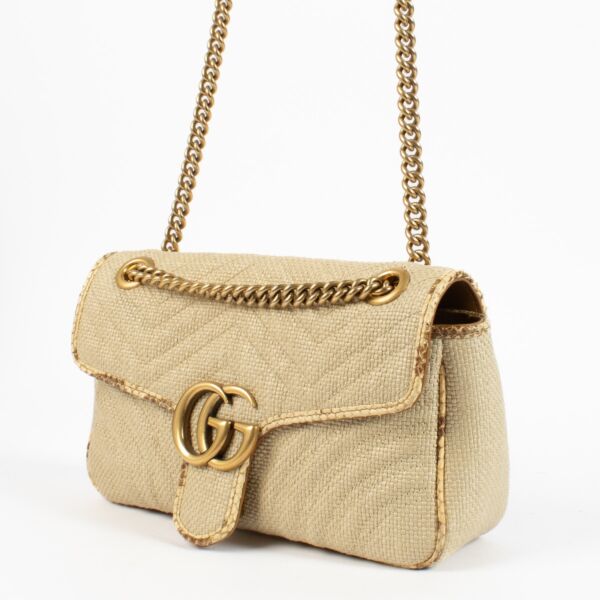 Gucci Beige Raffia/Python Trim Medium GG Marmont