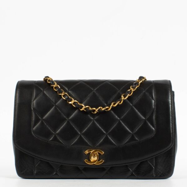 Chanel Black Lambskin Medium Diana Flap Bag