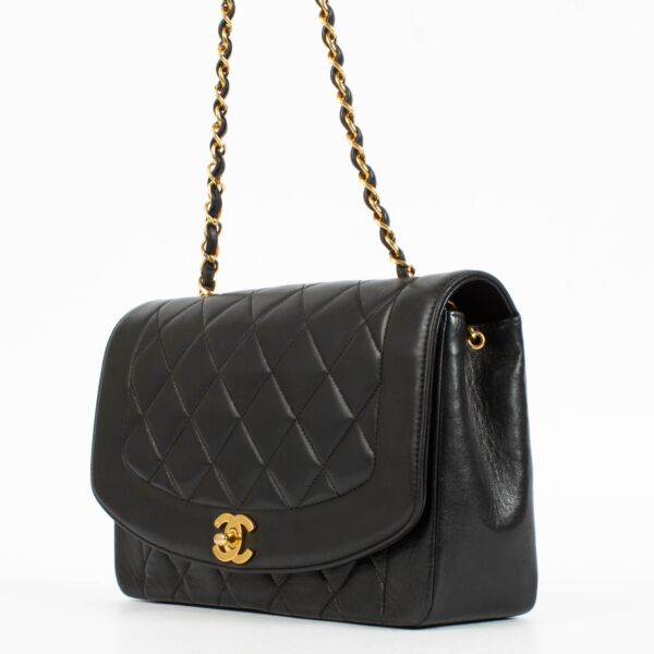 Chanel Black Lambskin Medium Diana Flap Bag