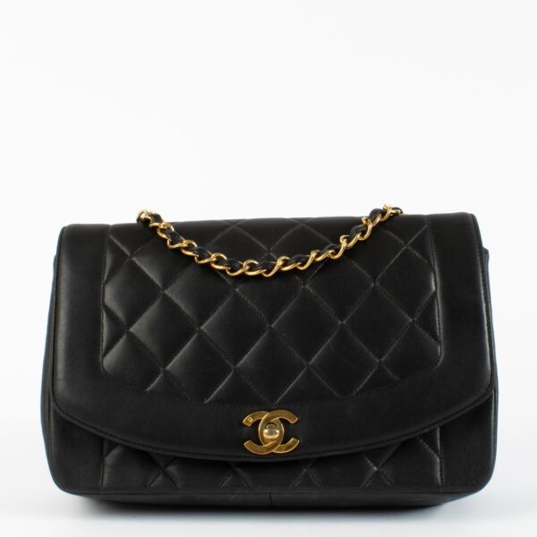 authentic preloved Chanel Black Lambskin Medium Diana Flap Bag on Labellov.com
