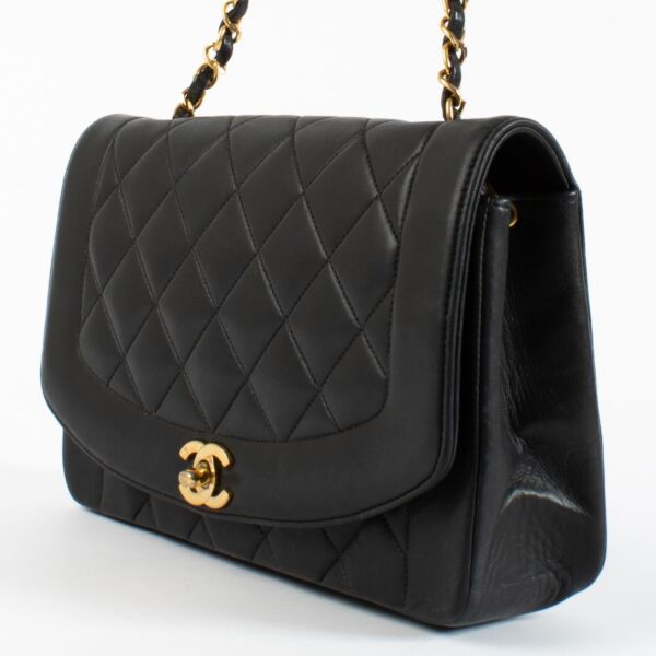Chanel Black Lambskin Medium Diana Flap Bag