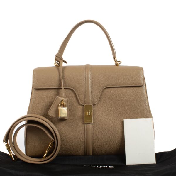 Celine Beige Calfskin Medium 16 Top Handle Bag