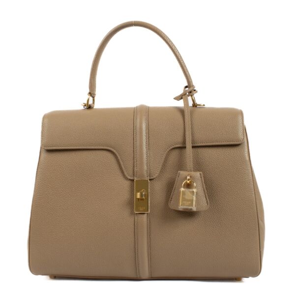 Buy authentic second hand Celine Beige Satinated Calfskin Medium 16 Top handle Bag at Labellov.com 