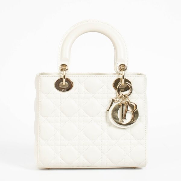 Authentic pre-loved Christian Dior White Small Lady Dior Bag on Labellov.com