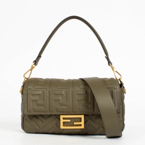 Authentic pre-loved Fendi Green FF Nappa Baguette Bag on Labellov.com