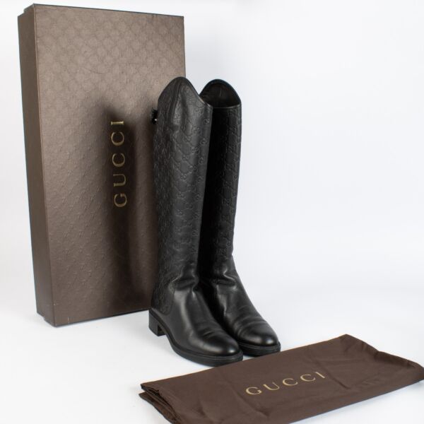 Gucci Black Leather Monogram Boots - Size 37