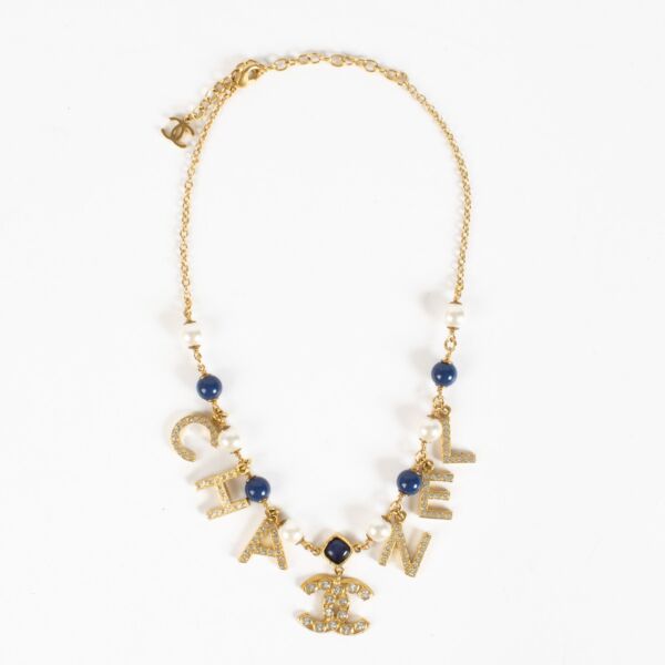 Chanel 20S Gold-Tone Letter Necklace with Crystals and Pearls