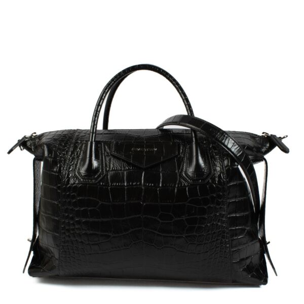 Givenchy Black Crocodile Embossed Medium Antigona Soft Bag