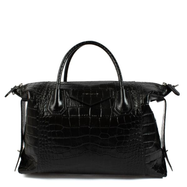 Givenchy Black Crocodile Embossed Medium Antigona Soft Bag